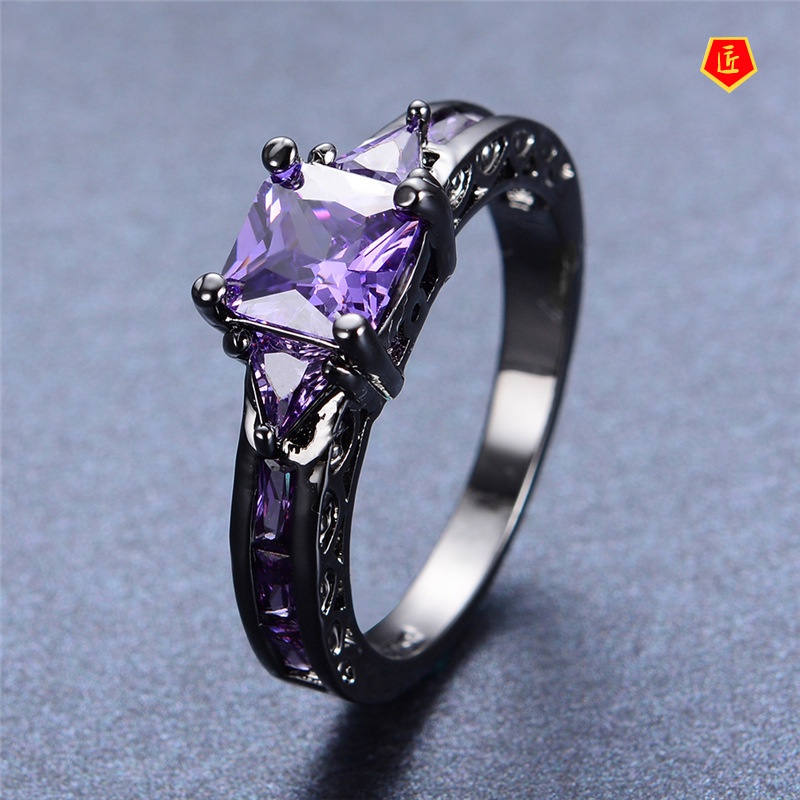 [Ready Stock]Creative Elegant Women's Gem Black Ring Fashion