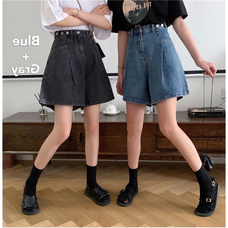 New Salju hitam/Biru Korean Style Tombol Celana Pendek Wanita