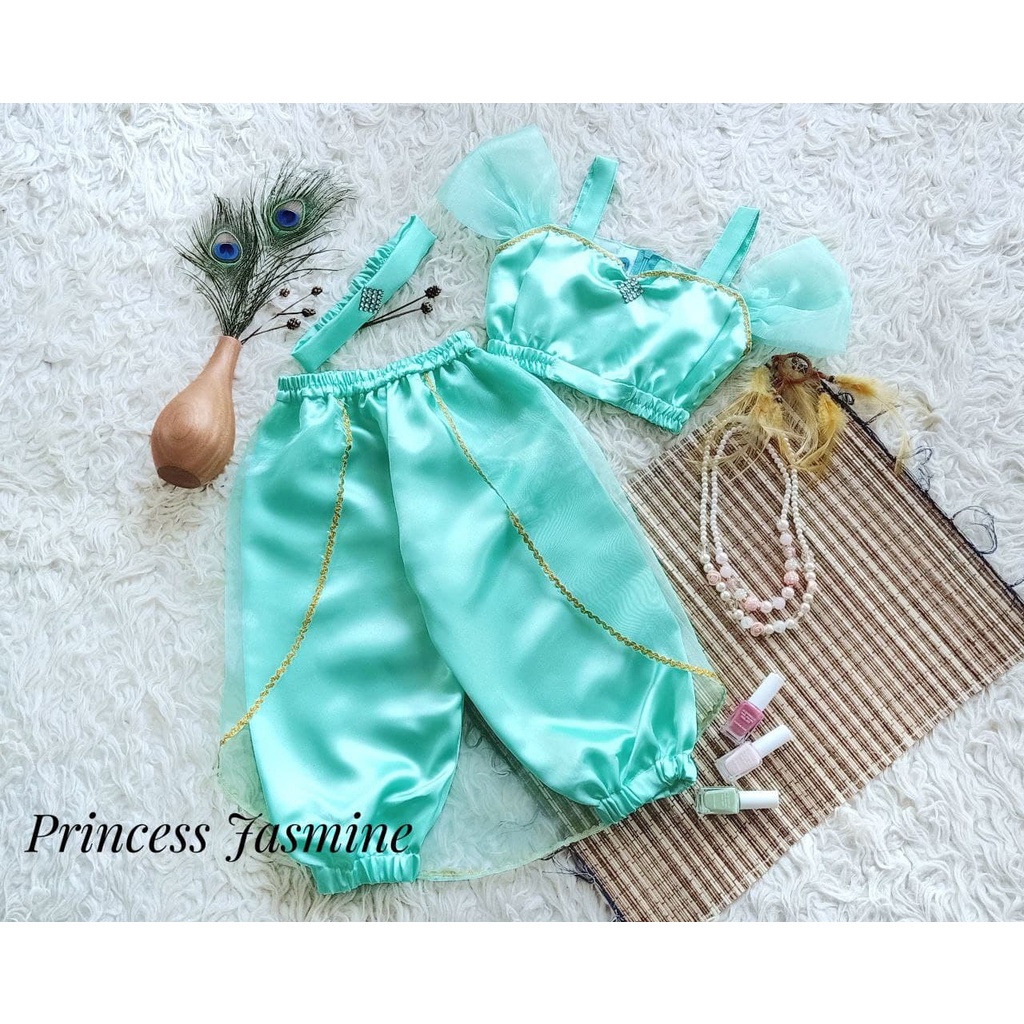 Setelan Pincess Jasmine/Kostume Princess Jasmine Anak dan Dewasa/Kostum Disney Jasmine Warna Mint
