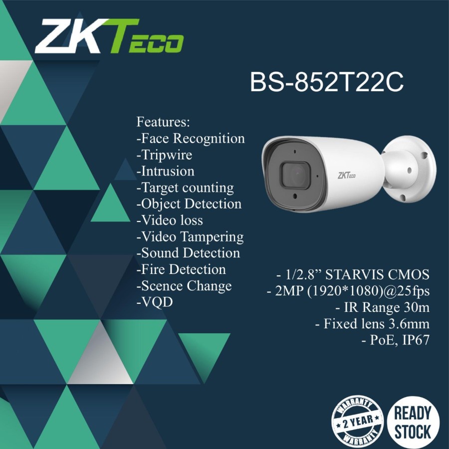 Kamera CCTV Outdoor ZKTeco 2MP IP Camera - BS-852T22C - Garansi 2 Thn