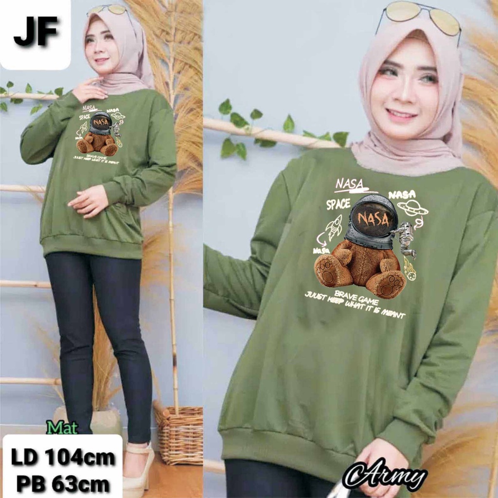 JF Atasan Kaos sweater Wanita Lengan Panjang BEAR NASA