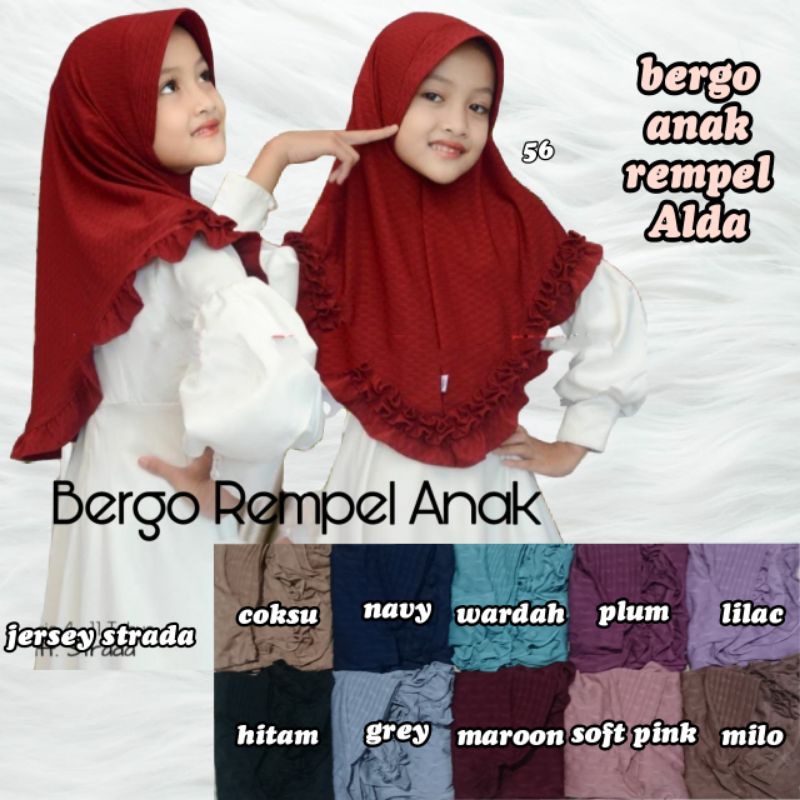 Bergo Anak Rempel Alda / Jilbab Anak Jersey Strada / bergo anak l.kc/ jilbab anak tanggung / jilbab 