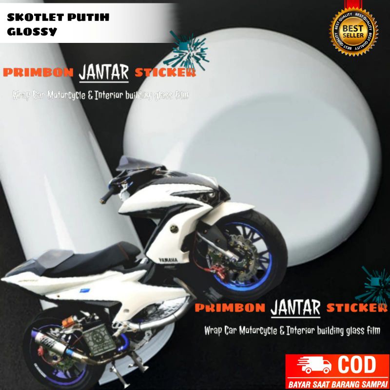 Jual Stiker Skotlet Motor Putih Glossy Sticker Scotlite Putih Merk Pro