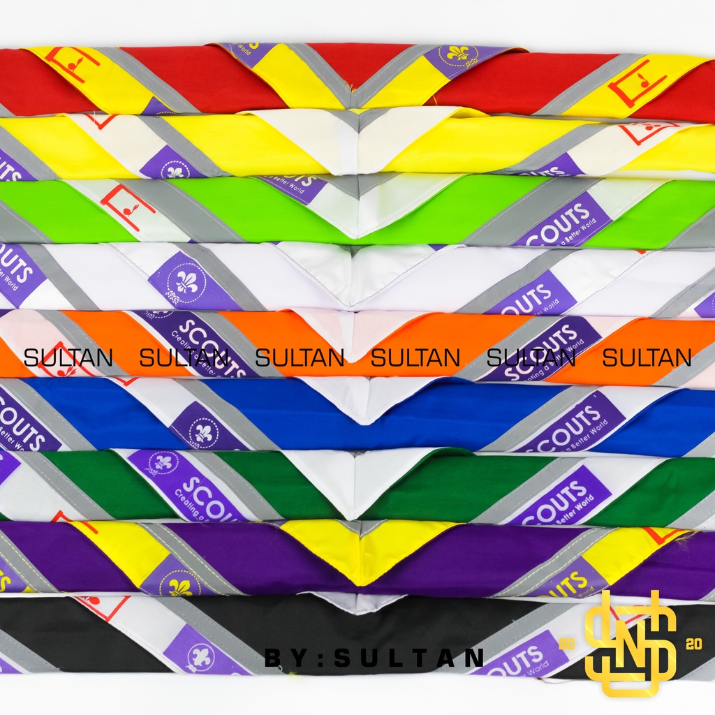 SYAL SCOUT Scarf Pramuka Warna lis Sablon Scout Menyala Perlengkapan Sekolah Anti Luntur Merah Kuning Oren Putih Hitam Biru