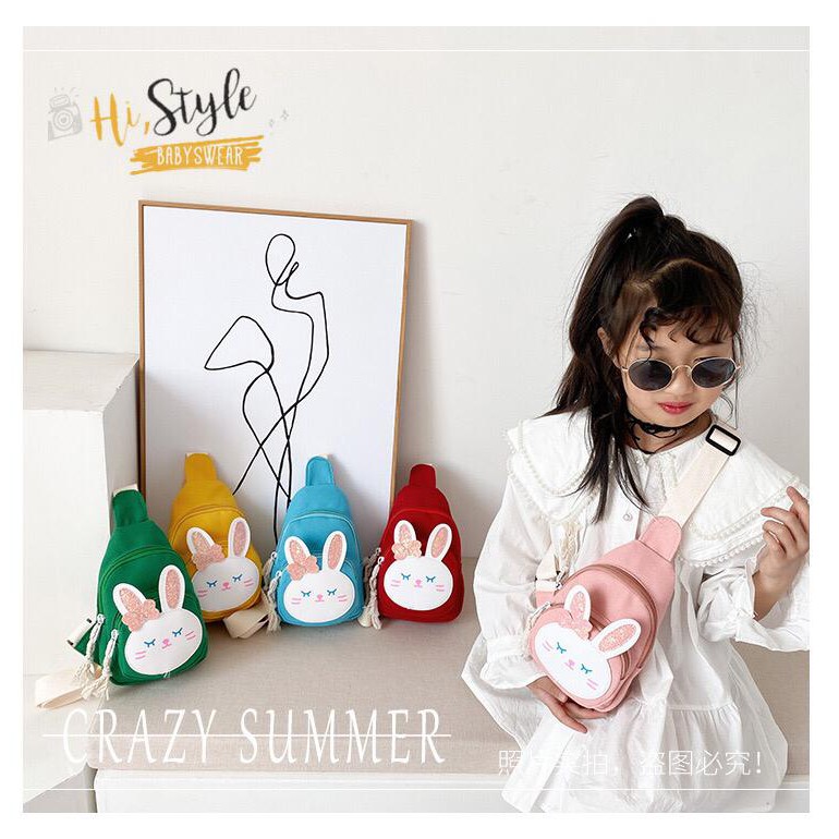 Tas Selempang Anak Perempuan Cewek Resleting Gambar Bunny Import CB008