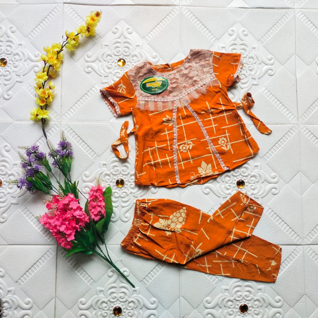 Setelan Celana Piyama Motif LV &amp; ANGGUR Renda Anak 1 - 6 Tahun Tali Belakang One Set Anak