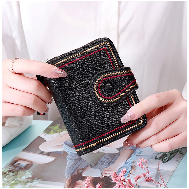 DOMPET KECIL WANITA KULIT JERUK HITAM KOREA LIPAT PENDEK MURAH LEPINE WA150B5 IMPORT FASHION BATAM