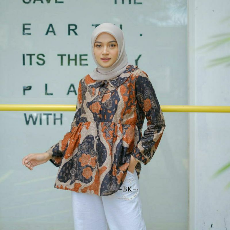 Peplum Blouse Baju Batik Wanita Modern Atasan Batik Kerja Wanita Tunik Batik Kantor Wanita M L XL XXL Seragam Batik