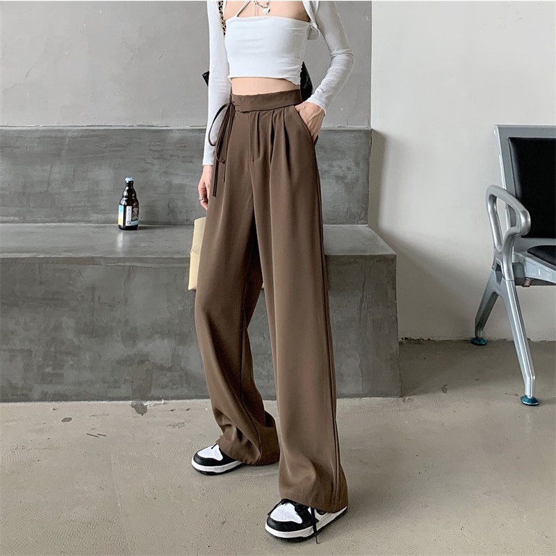 korean style wanita kulot highwaist wanita straight pants loose import celana hitam loose import celana hitam pants/Celana Anti Kusut