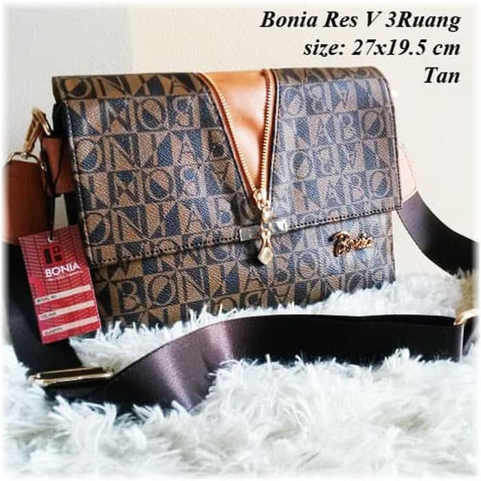Tas Selempang Wanita Branded Import Bonia Res V 3Ruang - Black