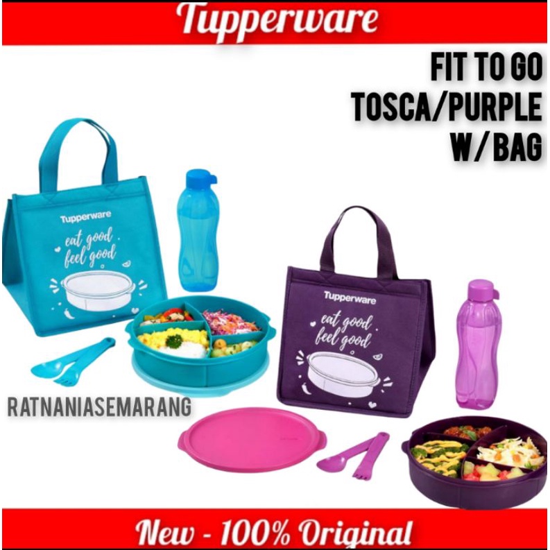 Tupperware Fit to go Biru Tosca Ungu Purple, wadah tempat bekal anak bersekat