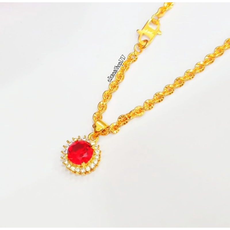 KALUNG MATAHARI KECIL DIAMOND RUBY RED ANTI KARAT PERHIASAN EMAS KOREA