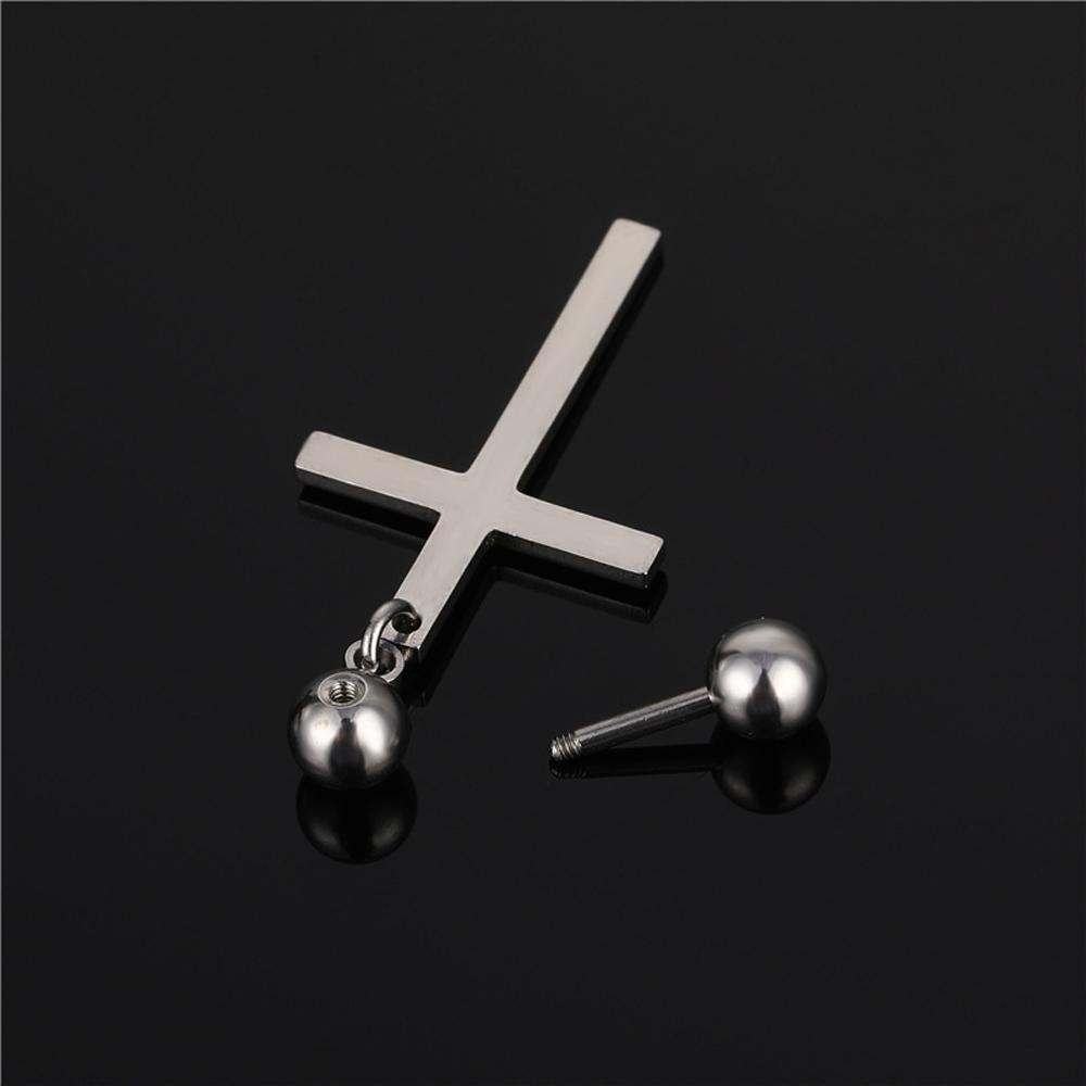 Needway Anting Hoop Salib Pria Wanita Korea Punk Zirkon Perhiasan Fashion