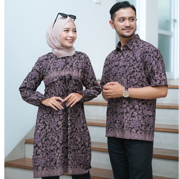Pakaian Setelan Baju Atasan Batik Couple Pria Wanita Set Couple Batik Balian Encim Motif Bunga CKT Cocok Untuk Kerja dan Kondangan Pesta Premium