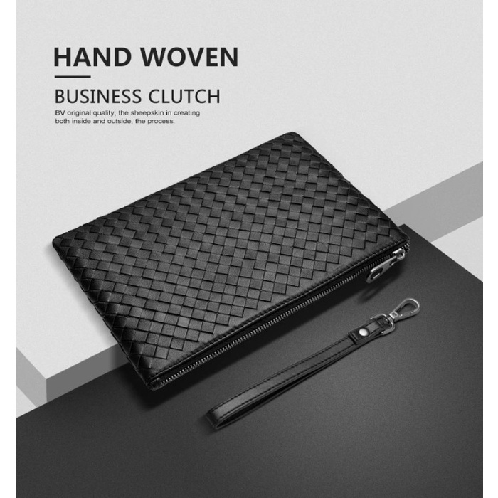 Business Clutch Kulit Leather Handbag Woven Turin Tas Tangan Pria Wanita