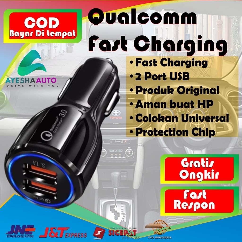 Cas Mobil Cas Portable Charger Mobil Quick Charger Dual USB Fast Charging Car Charger Charger HP Qua