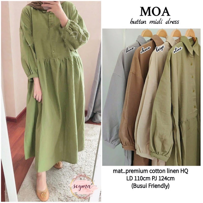 MOA MIDI • Dress Polos Wanita Bahan Cotton Linen Rami • SAVARA
