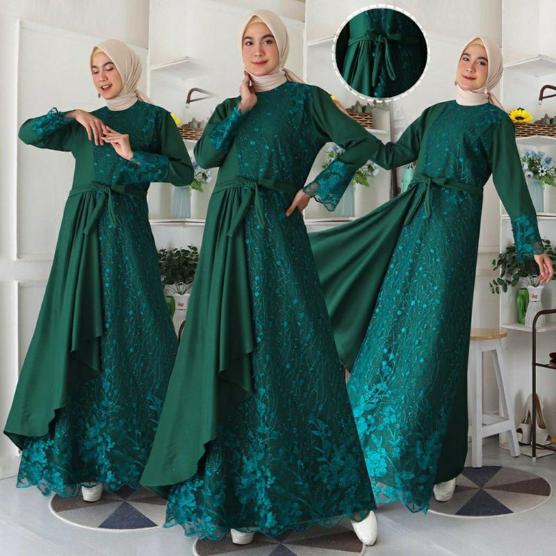 (100% RealPict) Gamis Mafaza Brokat TilLe Bordir Maxi Dress Lebaran Brukat Tulle Baju Muslim