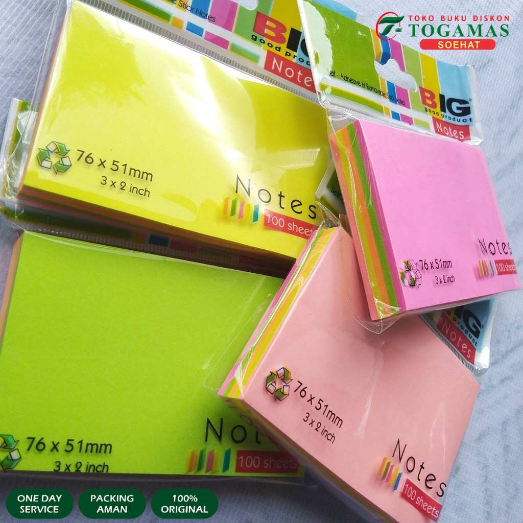 Sticky Note Polos Kertas Pembatas Kertas Memo Sedang Warna Warni Murah 76 x 51 mm
