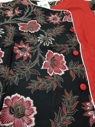 Blouse Batik Wanita Model Asimetris Kombinasi Hitam & Merah Kancing Depan S-m-l-xl-xxl-3l-4l-5l