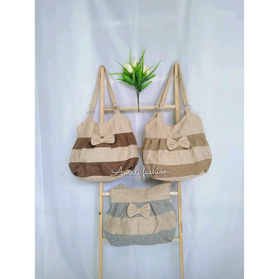 Tas Wanita Motif Rajut Keren Tas Tote Bag Cewek Model Rajut Pita Simpel Tas Slempang Wanita Model Ke