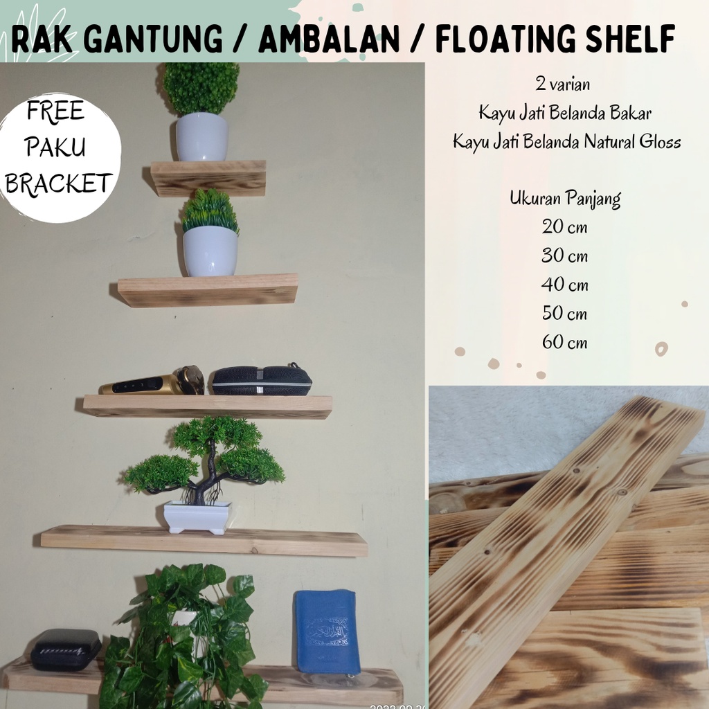 Rak dinding jati belanda 50 cm ambalan