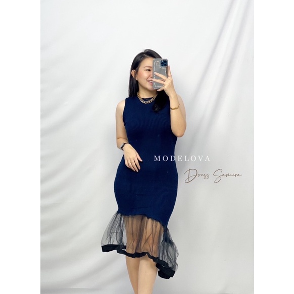 MDLV ~ Dress Samira Rajut Dress Bodycon Combi Tile Fashion Wanita