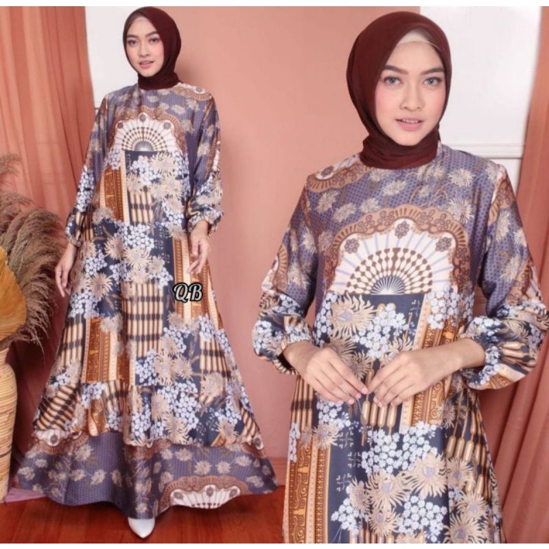 Gamis Motif Terbaru Lengan Karet Bahan diDior Silk Original (Busui)