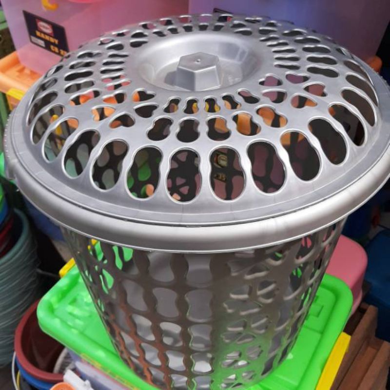 Keranjang Baju Kotor / Keranjang Plastik / Keranjang Laundry Bulat Silver