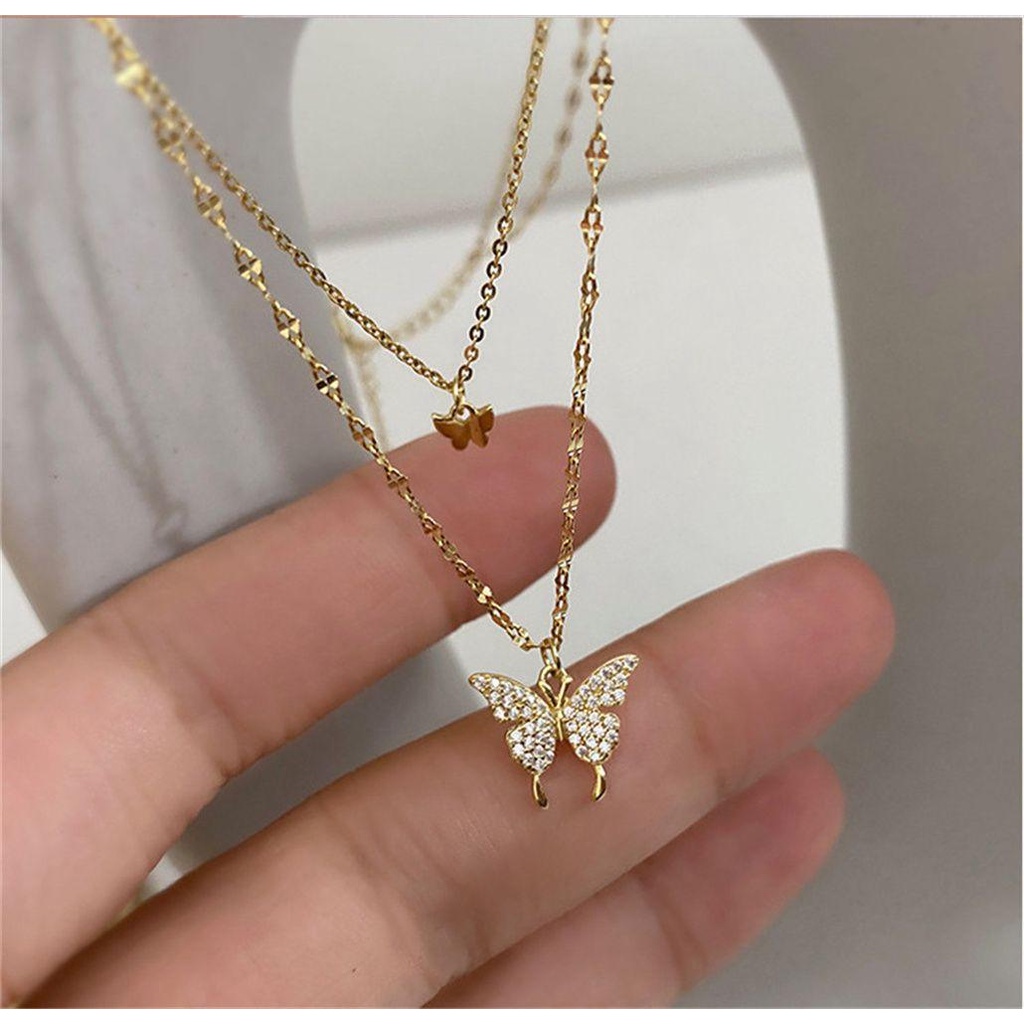 Top Shiny Butterfly Kalung Fashion Liontin Kupu-Kupu Fashion Bling Hadiah Wanita