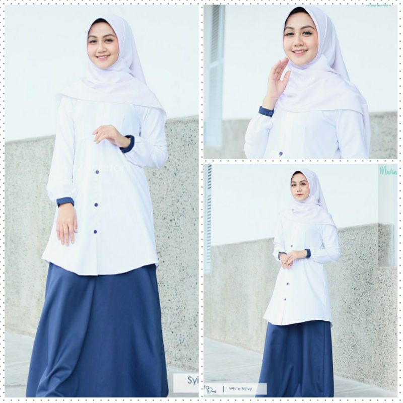 Syifa Dress Seragam Putih Smp Wanita Syari Bahan Katun Toyobo Busui Putih Navy Seragam Guru Kantoran