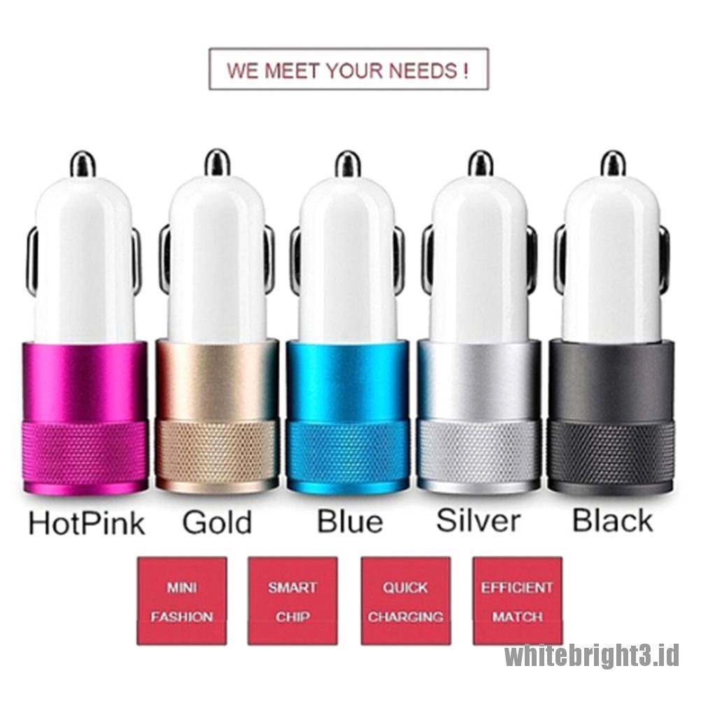 Charger Mobil 2 Port USB Mini Portable DC 3.1A Fast Charging Warna Putih Untuk Handphone Universal