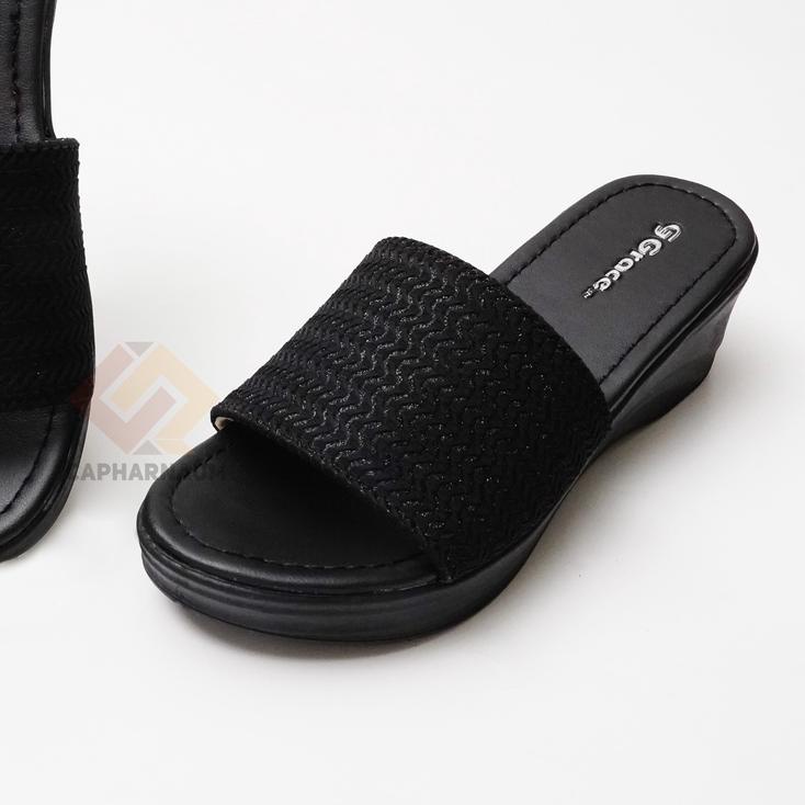 Grace [AKASIA Slop]/sendal HAK selop kokop rajut/sandal WEDGES rajut selop wanita/sandal HAK tebal