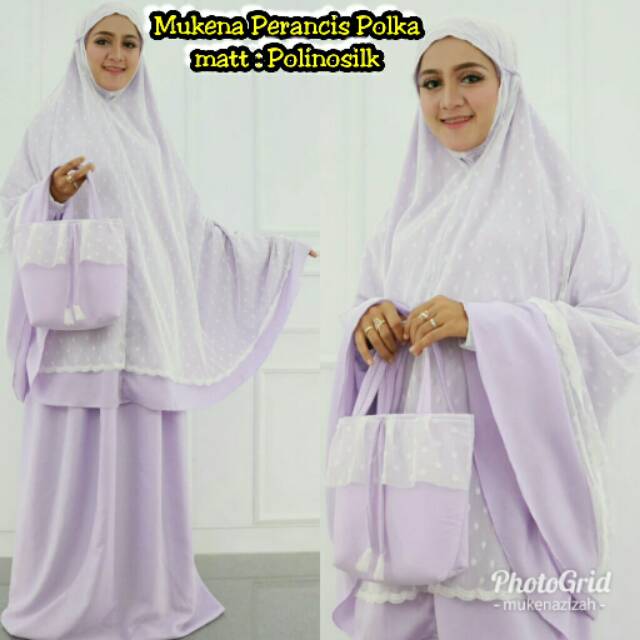 Mukena Perancis motif Polkadot bahan polino silk mewah kepala ada talinya Banyak Warna