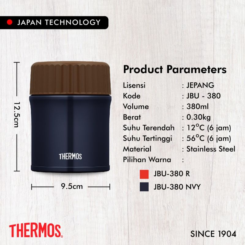 Thermos Food Jar Vacuum Insulation Soup Jar 380ml Navy JBU-380-NVY