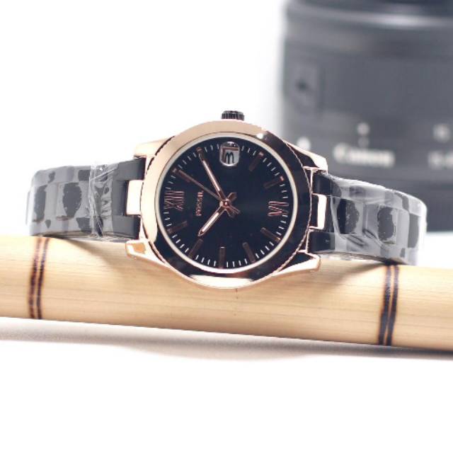 Jam Tangan Wanita LL4022 Hitam Rosegold Tanggal Rantai.