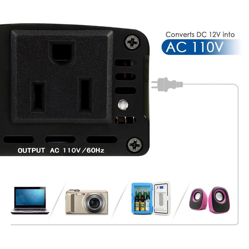 Car Inverter Pure Sine Wave DC 12V to AC 220V 150wat 2 USB Port lighter mobil