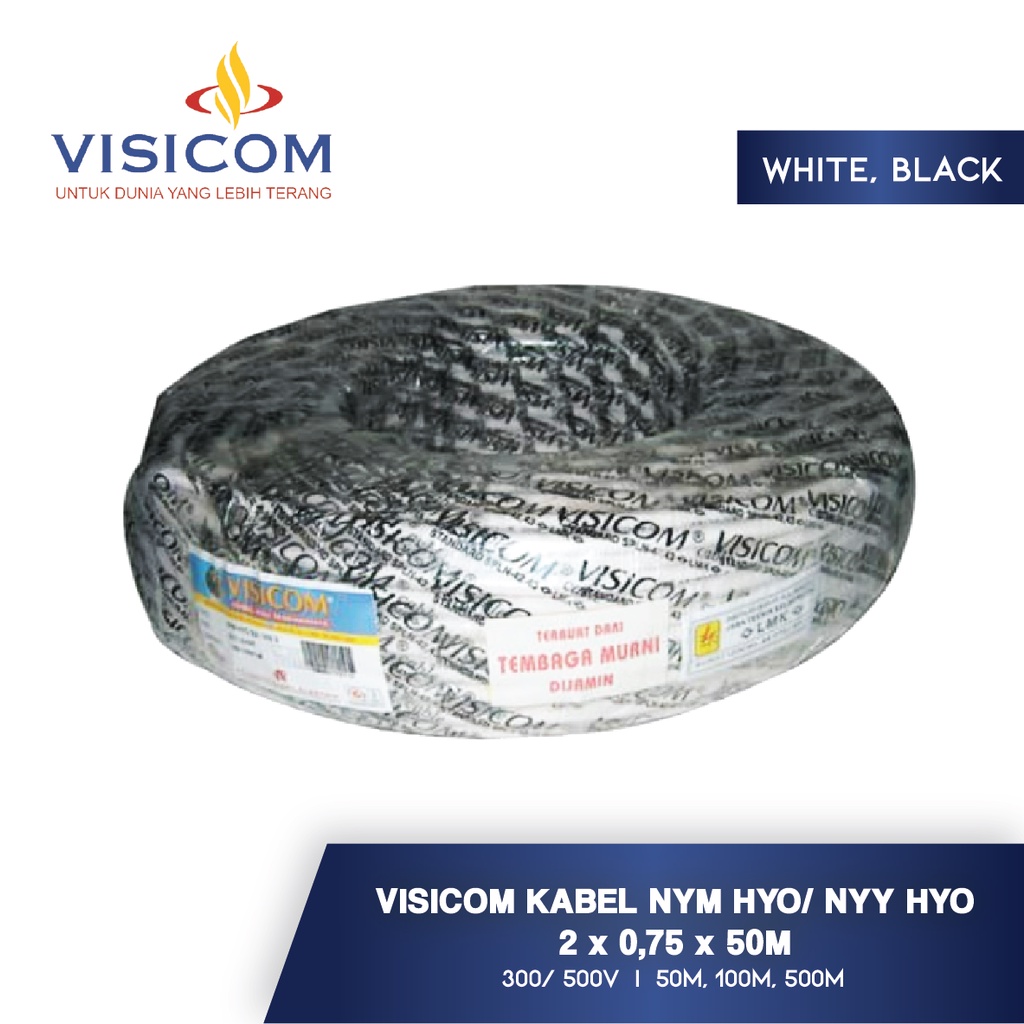 VISICOM Kabel NYM HYO/NYY HYO 2X0,75X50/100 Meter - Kabel SNI