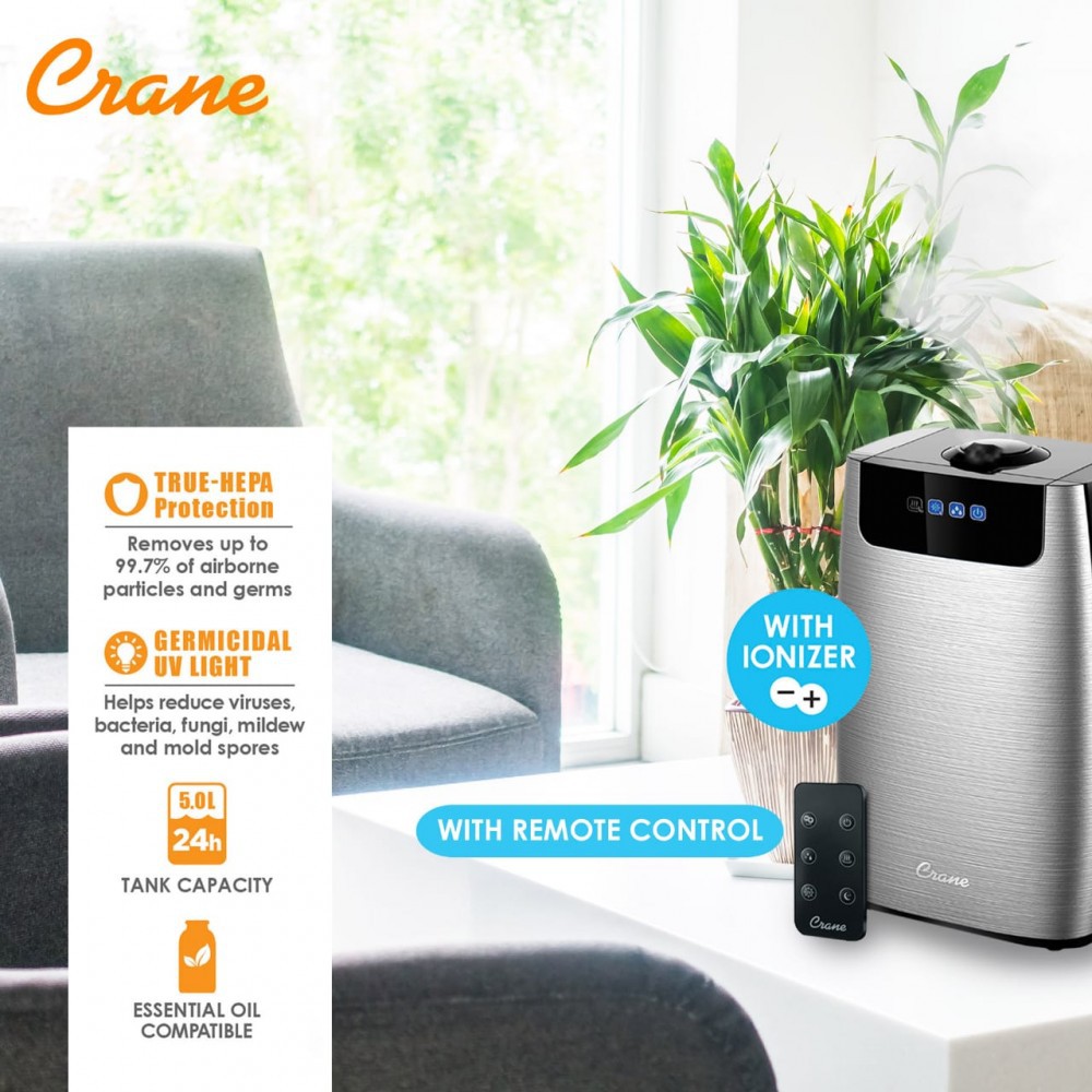 Crane 4 in 1 Humidifier, UV Purifier &amp; Aroma Diffuser with Ionizer and Remote Control