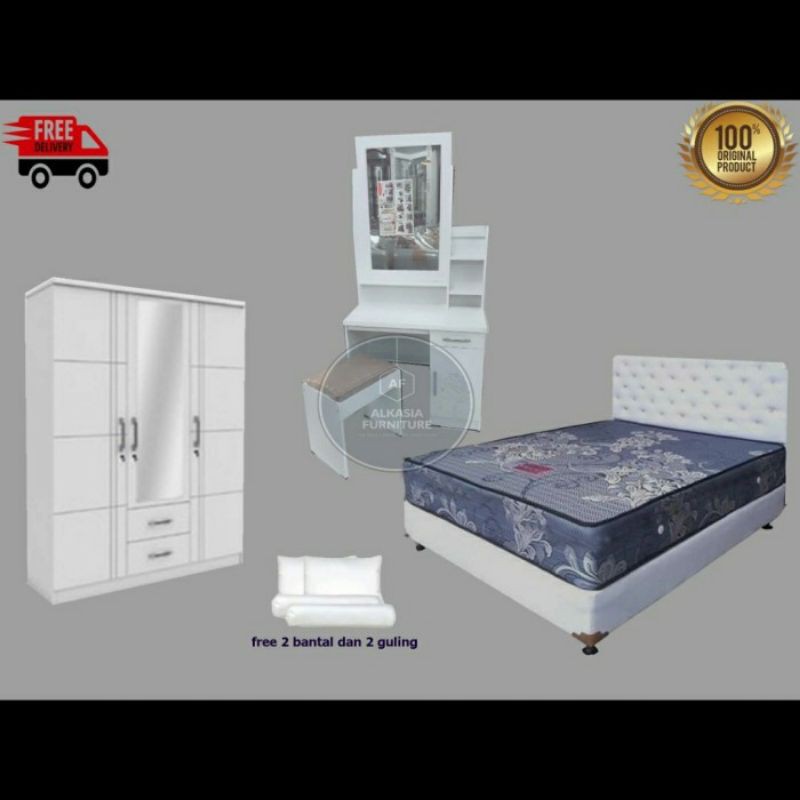Paket Hemat Set Kasur Spring Bed,Lemari & Meja Rias