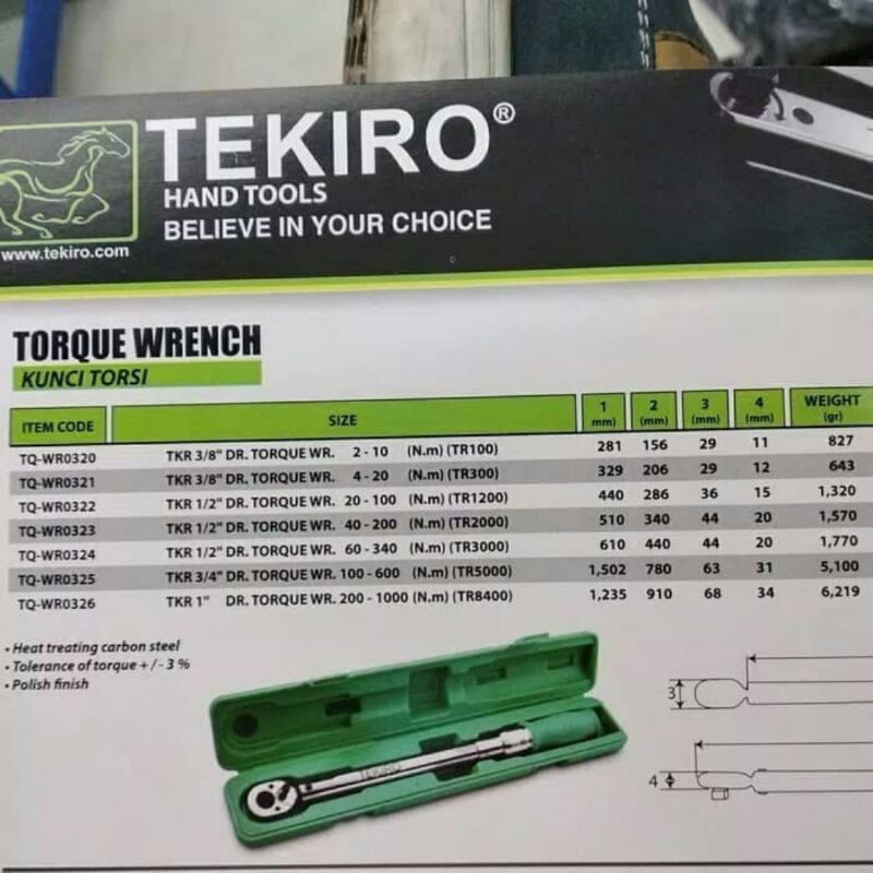 tekiro WR0323 kunci torsi 1/2inch 40 - 200 TR2000 torque wrench