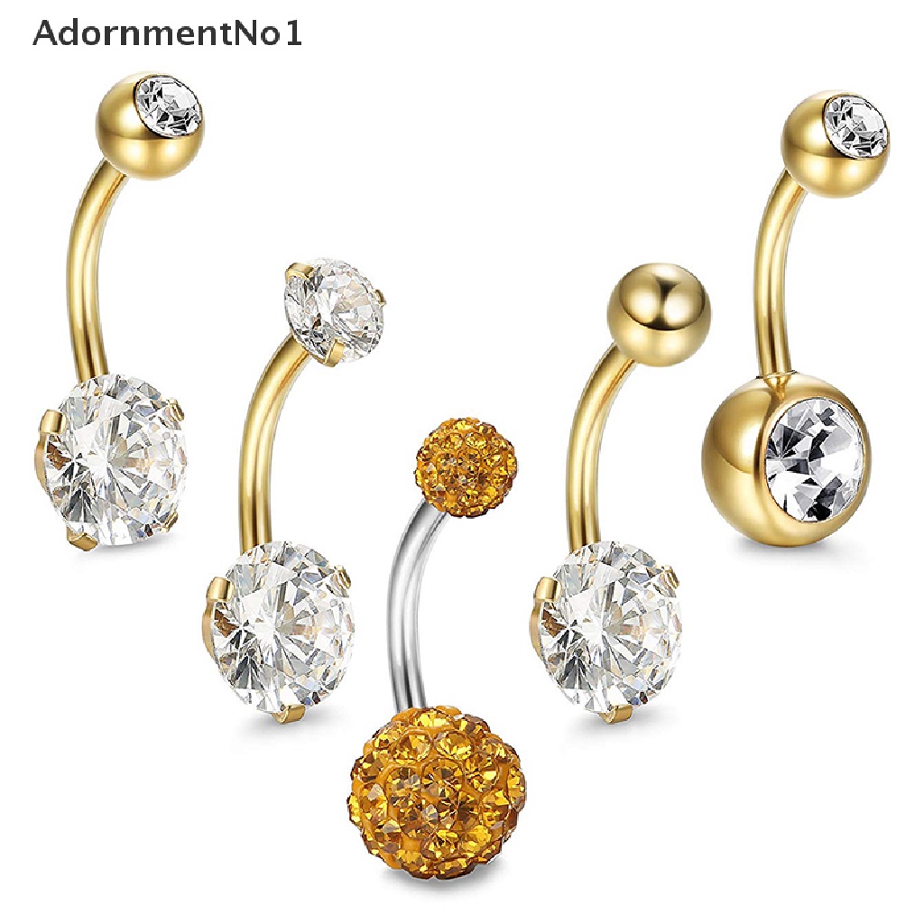 (AdornmentNo1) 5pcs / Set Cincin Tindik Pusar Bahan Stainless Steel Hias Kristal Untuk Wanita
