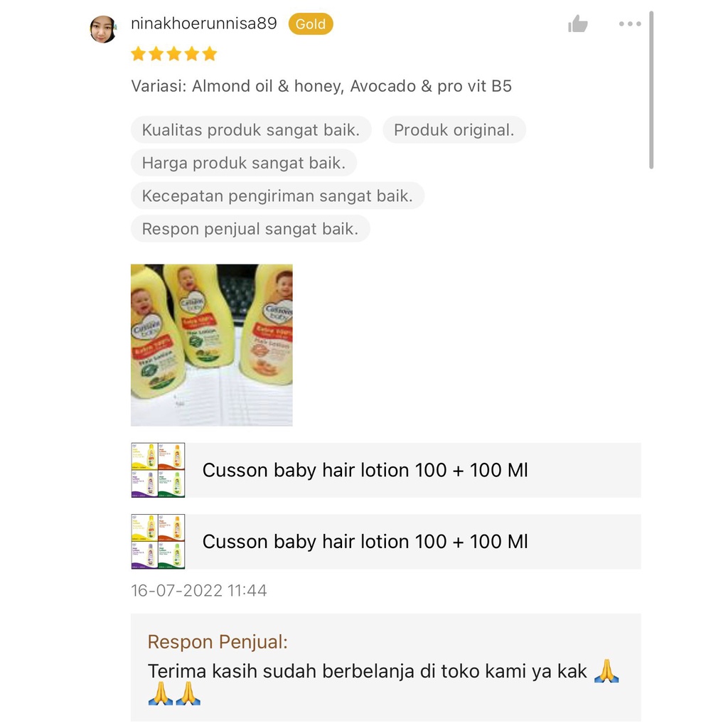 Cusson baby hair lotion 50 + 50 Ml / 100 + 100 Ml