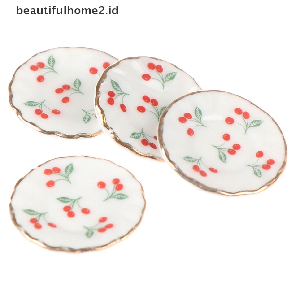 (Beautifulhome2.Id) 4pcs / Set Mainan Miniatur Piring Cherry Skala 1: 12 Untuk Aksesoris Rumah Boneka