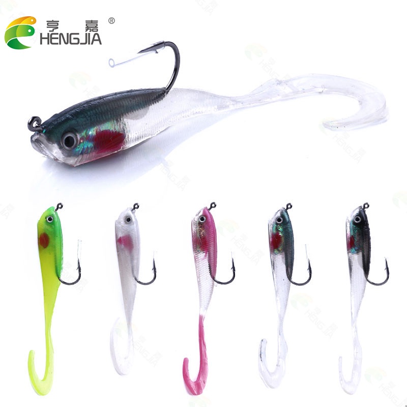 Hengjia 5pcs Umpan Pancing Softlure Bentuk Ikan Bahan Silikon 11cm 16g 5 Warna Dengan Kail Tunggal