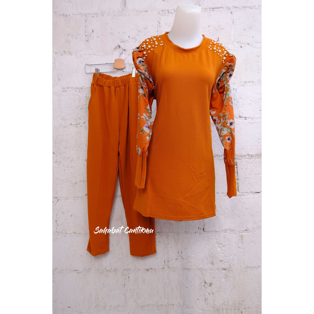 Setelan Celana Rajut  Lengan Balon mote