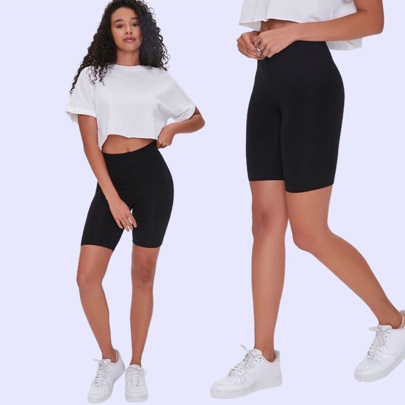 lovemecorner FVR21 FOREVER 21 COTTON BIKER SHORTS CELANA PENDEK WANITA CELANA OLAHRAGA WANITA BAHAN 