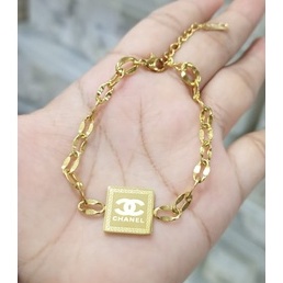 Gelang Rantai Plat Channel Titanium Gold