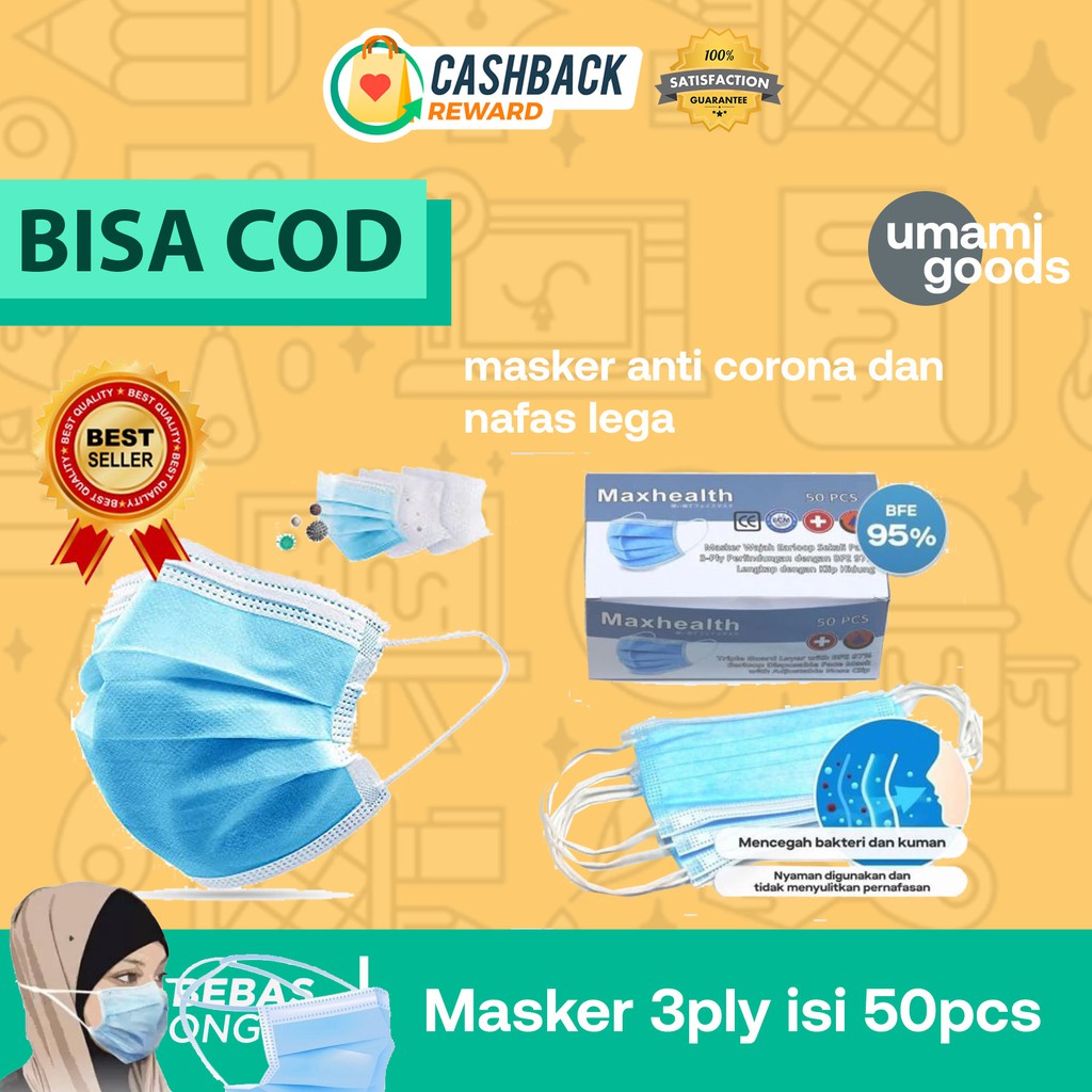 MASKER MEDIS SENSI MASKER 3 PLY EARLOOP / HIJAB / MASKER MEDIS 3PLY 50pcs MASKER DISPOSABLE