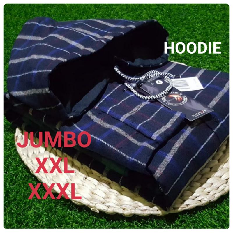 Kemeja Flanel Pria Hoodie Jumbo Big Size XXXL-XXXXL Lengan Panjang Kasual Distro